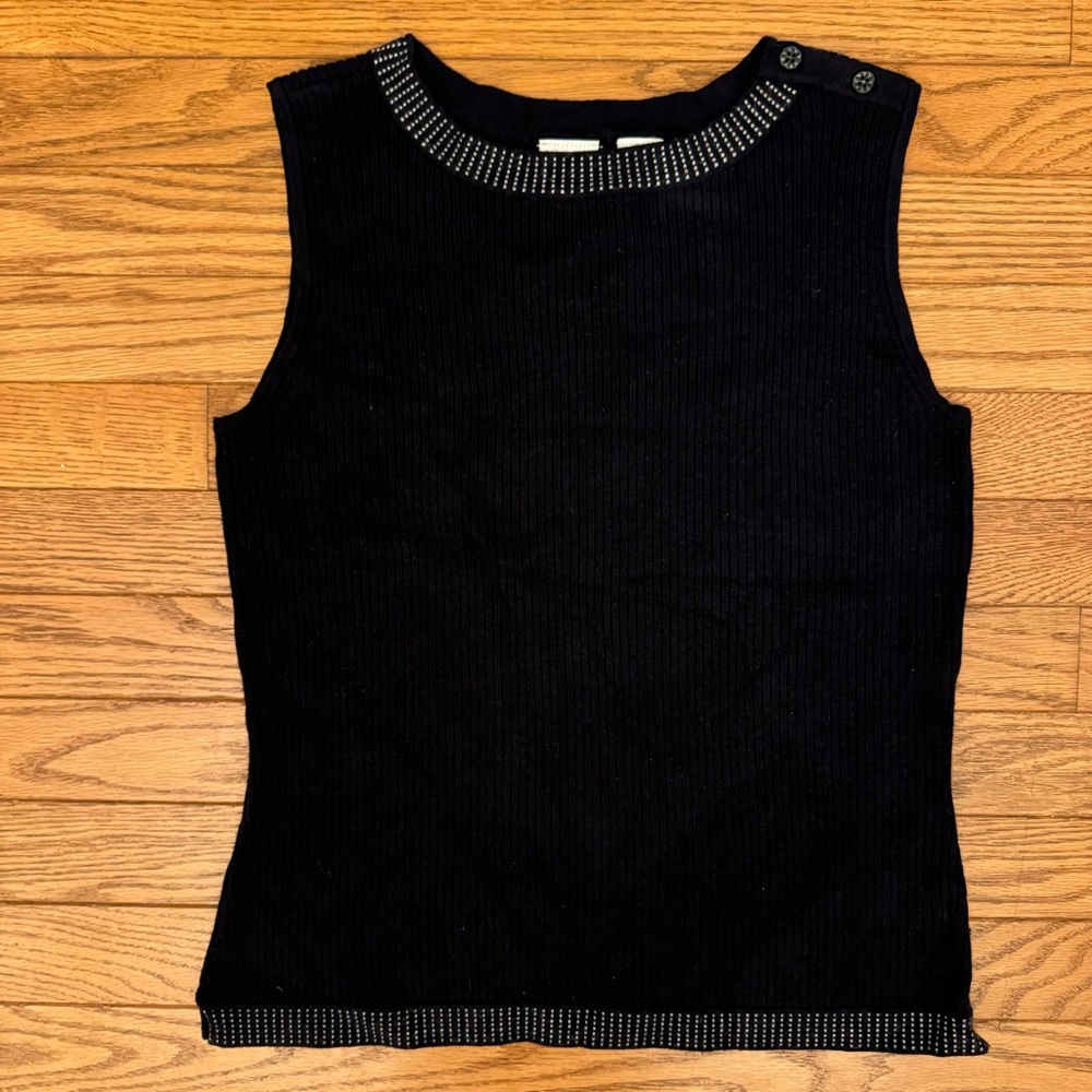 Liz Claiborne Black Ribbed Tank Top with Button Accents